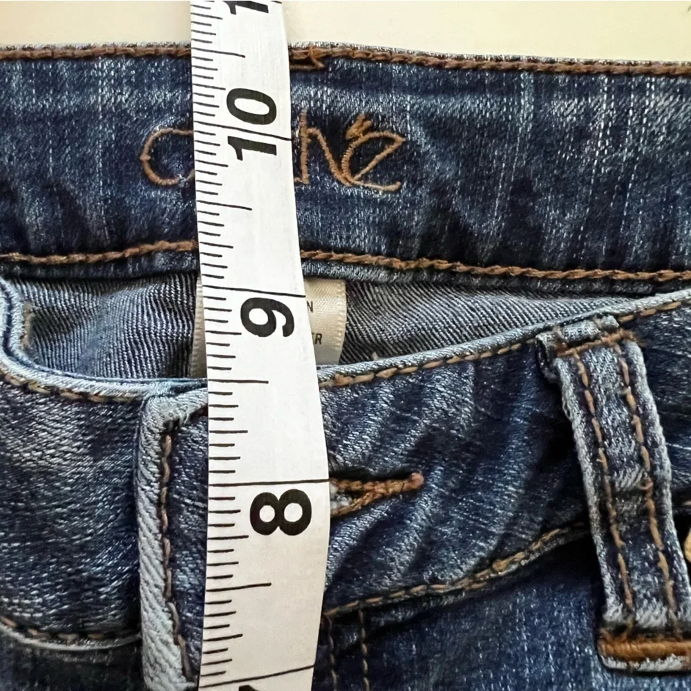Cache Mid-Rise Animal Print Trimmed Boot Cut Jeans Size 6